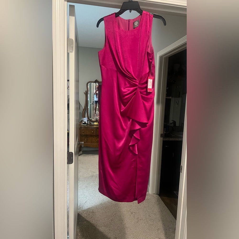 Vince Camuto Magenta Draped Midi Dress